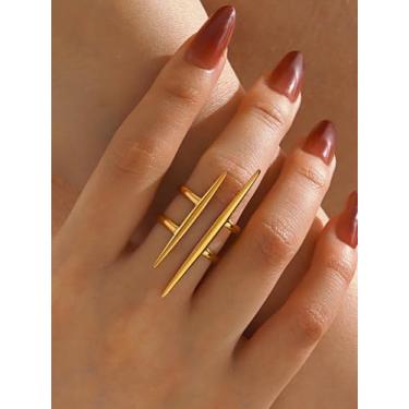 Imagem de Conjunto de anéis femininos empilháveis de ouro grosso, anéis articulados para noivado e casamento, joias elegantes para presentes, Medium, Latão, Sem pedra preciosa