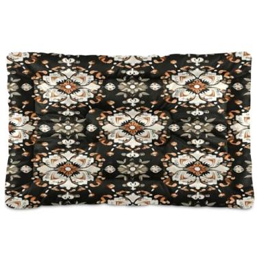 Imagem de Wassud Cama de cachorro marrom com formas ornamentais, camas para cães pequenos, tapete lavável para animais de estimação, cama de gato para dormir, viagens, 45 x 61 cm