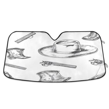 Imagem de Qilmy Chapéu de cowboy norte-americano e arma de para-brisa de carro, protetor de viseira dobrável, mantém a frescura, bloqueia raios UV e acessórios para proteger carros, SUVs, caminhões-(L) 888