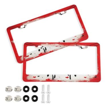 Imagem de Wassud Moldura de placa de carro de duas ovelhas de desenho animado com parafusos, 2 molduras decorativas de alumínio para carro, acessórios universais de carro para mulheres e homens