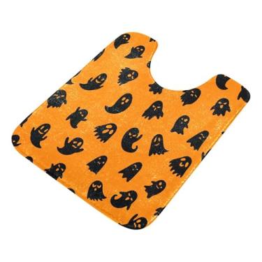 Imagem de Burbuja Boo on Tapete de banheiro laranja, tapete de banho absorvente de pelúcia macio, base antiderrapante para piso de banheiro, oval em forma de U