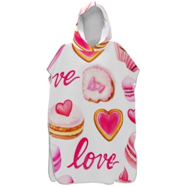 Imagem de Joisal Roupão absorvente para adultos poncho de surfe toalha de banho com capuz bonito rosa bolos vermelhos ponchos femininos com capuz