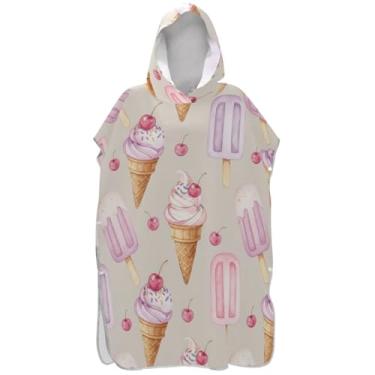 Imagem de Joisal Poncho de surfe para adultos trocador de roupa de praia com capuz toalha de banho absorvente feminino ponchos com capuz sorvete bege