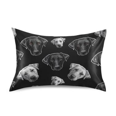 Imagem de Fronhas de cetim para cães labrador preto e branco para resfriamento de cabelo fronha padrão King Queen fronha personalizada para casa roupa de cama queen size 76,2 cm x 50,8 cm