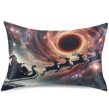 Imagem de Travesseiros de cetim de rena com buraco negro de Papai Noel, almofadas refrescantes padrão King Queen, decoração de quarto de luxo estética, tamanho Queen, 76 cm x 50 cm