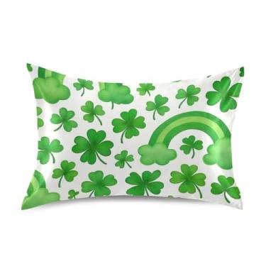 Imagem de Fronhas de cetim para resfriamento de cabelo personalizadas King Queen fronha padrão fronhas de cama queen size 76.2 cm x 50.8 cm desenho animado trevo verde