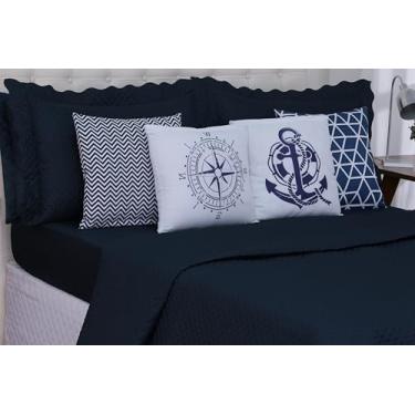 Imagem de Kit Cobreleito Queen 8 Peças – Inclui Colcha, Lençol com Elástico e 4 Capas de Almofada – Microfibra (Azul Marinho)