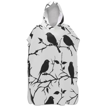 Imagem de Joisal Poncho de surfe trocador de roupão adulto com capuz toalha de praia com capuz ponchos femininos leves com capuz preto pássaro branco