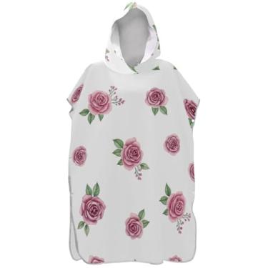 Imagem de Joisal Poncho de surfe trocador de roupão para banho de praia Adul toalhas com capuz secagem rápida aquarela rosas rosas brancas ponchos adultos para mulheres