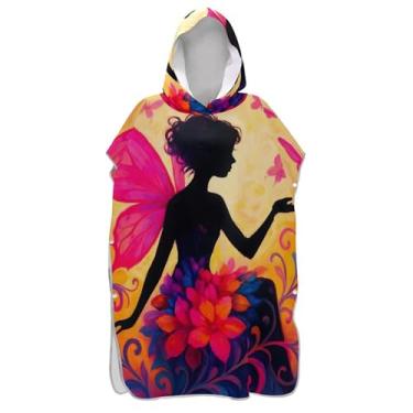 Imagem de TSENQUE Roupão de mudança de flores com asas rosa para adultos poncho de surfe toalhas de banho com capuz absorvente unissex adulto poncho com capuz