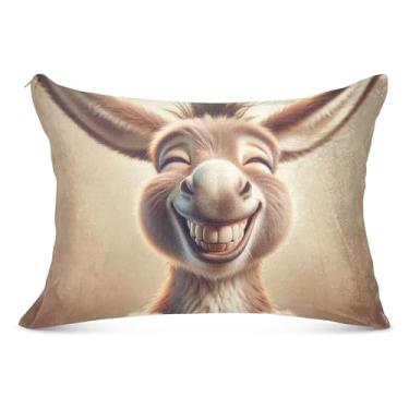 Imagem de Lindas capas de travesseiro de flanela de burro rindo decorativas padrão Queen King travesseiro fofo macio para cama, tamanho Queen, 50,8 cm x 76,2 cm