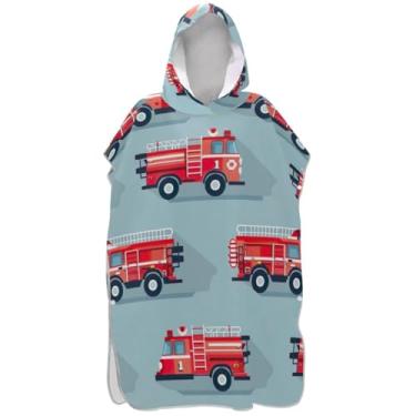 Imagem de Joisal Roupão leve para troca de poncho de surfe para adultos, toalha de banho com capuz, caminhões de bombeiros, azul, homem, mulher, poncho com capuz