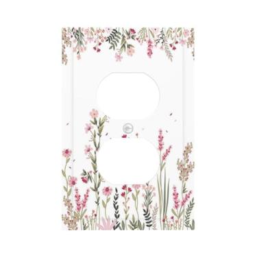 Imagem de Nadoabtm Capas de tomada com borda de flores silvestres pastel, floral, 1 gangue, duplex, capa decorativa para interruptor de luz, para decoração de quarto de cabine