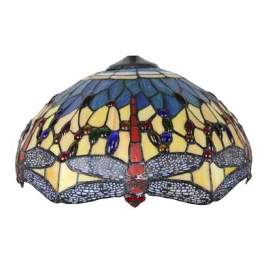 Imagem de Cúpula de abajur de 40 cm (16 polegadas) estilo Tiffany com vitral, modelo vintage com libélula, com tampa inclusa. Ideal para luminárias de cabeceira, leitura, estudo, cozinha, sala de jant