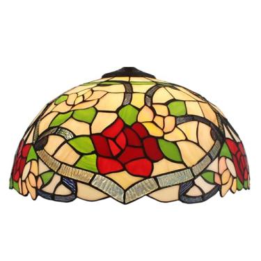 Imagem de Abajur Tiffany de 40 cm de largura, acessório de reposição, com estampa de rosas rosa e vermelhas em vitral, estilo barroco vintage, ideal para luminárias de mesa, pendentes, de chão e de te