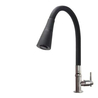 Imagem de Torneira Gourmet Flexível Giratória 360° Parede Água Fria 2 Modos de Jato Aço Inox(Bacia-topo preto-39)