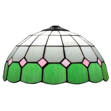 Imagem de Cúpula de abajur de 30 cm (12 polegadas) estilo Tiffany com vitrais, verde, estilo Mediterrâneo, acessório para luminária de mesa, pendente e de teto, rosa.