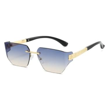 Imagem de HCHES Óculos de Sol Femininos de Luxo Sem Armação com Lentes Degradê, Estilo Retrô, Armação de Metal, Proteção UV400 (Dourado, Azul e Amarelo)