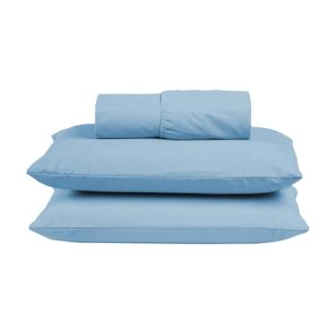 Imagem de Conjunto Lençol Casal Algodão 300 Fios com Elástico e Fronhas 3 Peças (AZUL PISCINA)