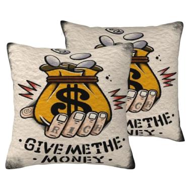 Imagem de DorkTees Capa de almofada decorativa para bolsa de dinheiro, design Give Me The Money, linho de algodão, vários tamanhos quadrados de 40-61 cm, lavável na máquina, pacote com 2