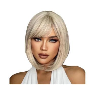 Imagem de Peruca Sintética Curta Lisa Bob Loiro Branco Com Franja Para Mulheres,