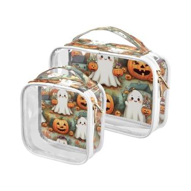 Imagem de xigua Bolsa de maquiagem de fantasmas de desenho animado para mulheres, bolsa de cosméticos de viagem, bolsa de higiene portátil à prova d'água para viagens, férias, organização de banheiro