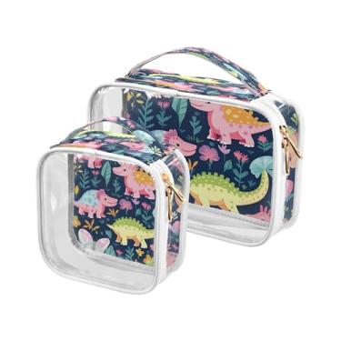 Imagem de xigua Bolsa de maquiagem de dinossauro de desenho animado para mulheres, bolsa de cosméticos de viagem, bolsa de higiene portátil à prova d'água para viagens, férias, organização de banheiro