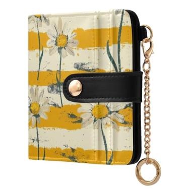 Imagem de STAYTOP Beautiful Little Daisies Carteira feminina pequena de couro macio com bloqueio de RFID, compartimento para cartões compacta, com zíper, bolso para moedas, janela para identidade