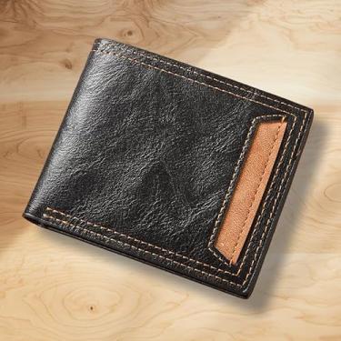 Imagem de Carteira masculina retrô aberta com três dobras – 10 compartimentos para cartões, 2 compartimentos para notas, com janela de identidade transparente, poliuretano fino, 11,7 x 9,7 cm, Preto, Retrô