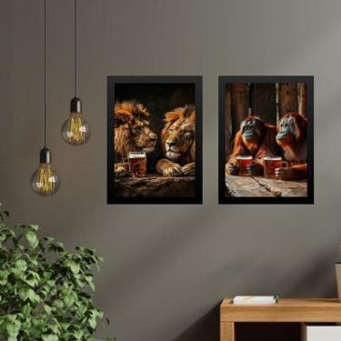 Imagem de Kit 2 Quadros Divertidos Bar - Animais 45X34Cm - Com Vidro