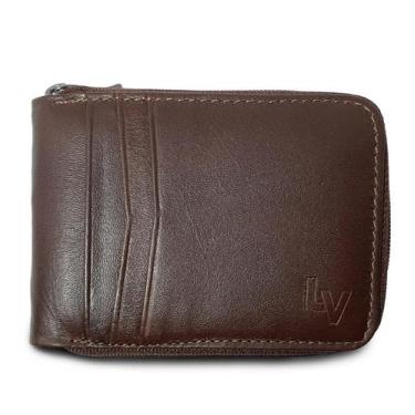 Imagem de Carteira Masculina De Couro Com Zíper Porta Cartões Marrom - Le Voyage