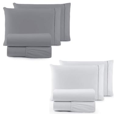 Imagem de Kit 2 Jogos de Lençol Casal/King 4 Peças 400 Fios Ponto Palito Toque Macio Premium Casa Dona