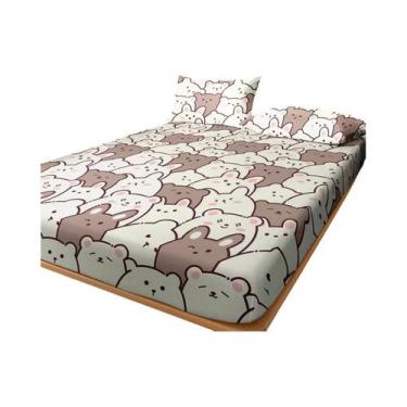 Imagem de Lençol Ajustável Fosco Estampado Ursinho Teddy M-Bear Para Cama De Qua