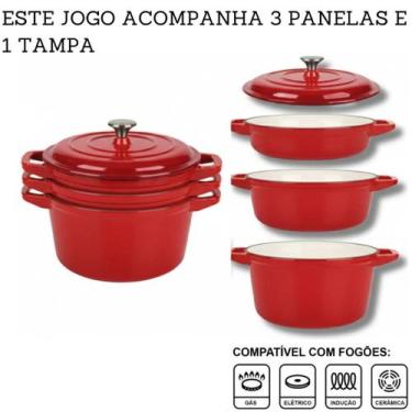 Imagem de Jogo De Panelas 4 Peças Ferro Fundido Esmaltado Indução Gás Conjunto C