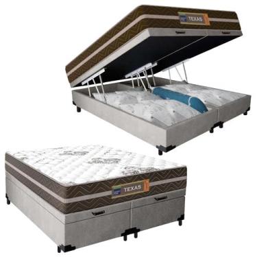 Imagem de Cama Box Baú Casal Bipartido Suede + Colchão Molas Ensacadas Texas Pri