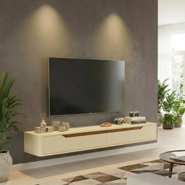 Imagem de Rack Suspenso Slim Curvo 160cm para TV até 55” Moderno Luxo MDP/MDF com Portas Basculantes - Olivar Móveis