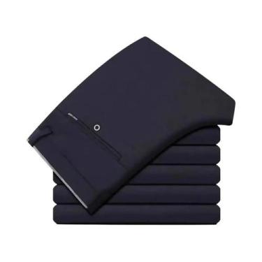 Imagem de Calças De Terno Masculinas Slim Fit Pretas, Elásticas E Que Não Amassa