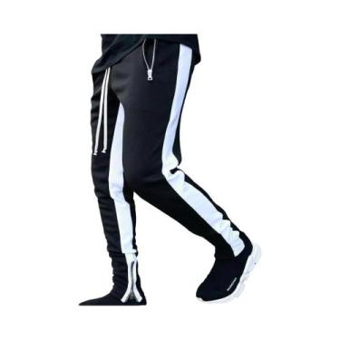 Imagem de Calças Esportivas Casuais Masculinas De Algodão Com Bolso Com Zíper, C