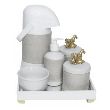 Imagem de Kit Higiene Espelho Completo Porcelanas, Garrafa E Capa Cavalinho Dour