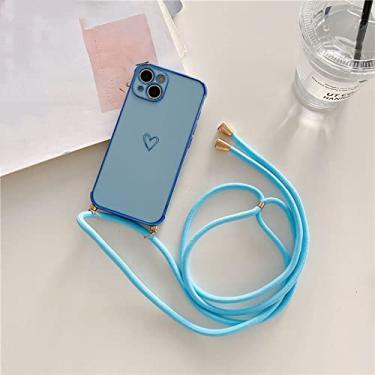 Imagem de Capa de cordão de coração de amor galvanizado bonito para iPhone 11 12 13 Pro Max XS XR X 7 8 Plus Mini SE 2 Corda Colar Colar Capa, Novo Azul, Para iPhone 12Pro MAX