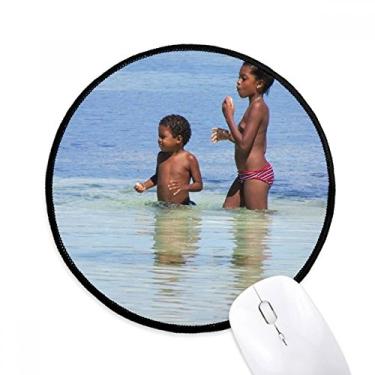 Imagem de DIYthinker Ellie Yao Sea Wave Foto África Crianças Mouse Pad Desktop Office Tapete Redondo para Computador