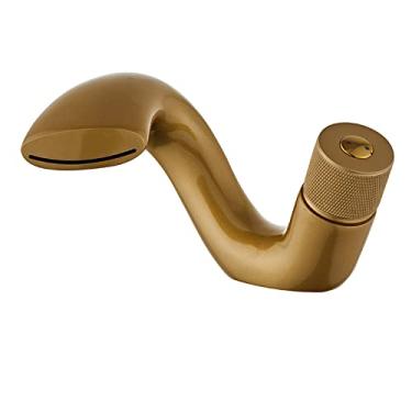 Imagem de Lavatório Torneira de Banheiro Misturadora Cachoeira Torneiras de Água Quente e Fria para Bacia de Banheiro, Ouro Fosco