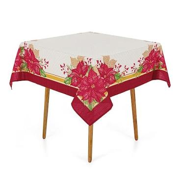 Imagem de Toalha de Mesa de Natal Quadrada 4 Lugares Poinsétias