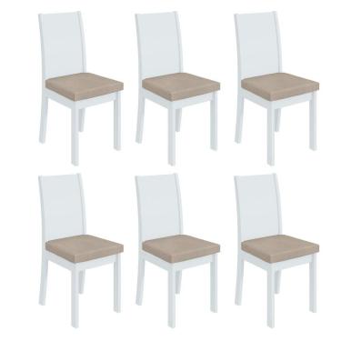 Imagem de Conjunto 6 Cadeiras Athenas Móveis Lopas Branco/Veludo Marromle Creme