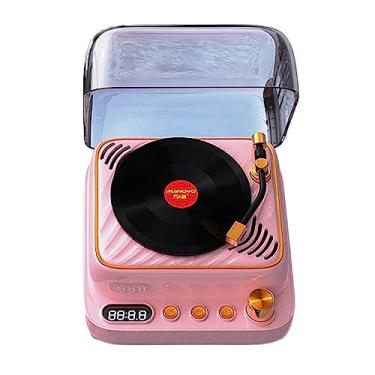 Imagem de Mini Toca-discos de Vinil Microfone Portátil Tocador de Música Estéreo Alto-falante Retrô para Desfrutar Do Som Suporta Entrada Auxiliar Reprodução de Cartão TF,Pink,125 * 133 * 69mm