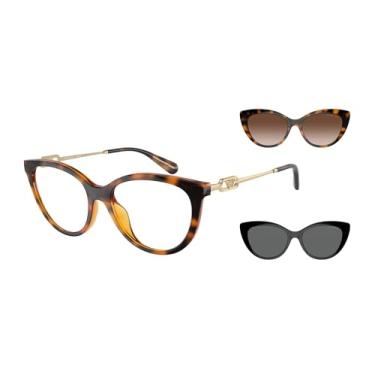 Imagem de Emporio Armani Armação de óculos femininos Ea4213u com ajuste universal com dois clipes de sol intercambiáveis olho de gato, Havana brilhante/transparente, 53 mm