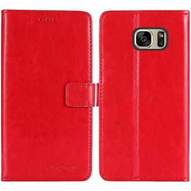 Imagem de TienJueShi Capa protetora de couro flip retrô premium para livros Red Book Stand Capa protetora de couro TPU silicone Etui carteira para Samsung Galaxy S6 5,1 polegadas