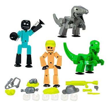 Imagem de Zing Pacote temático Stikbot Dino, conjunto de 2 Stikbots, 2 dinossauros Stikbot e acessórios com tema de dinossauro, crie animação Stop Motion