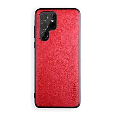Imagem de AIORIA Capa para Samsung Galaxy S24 Ultra, capa de couro PU premium com tela de 6,8 polegadas, design retrô, capa protetora completa para Samsung S24 Ultra 5G (vermelho)