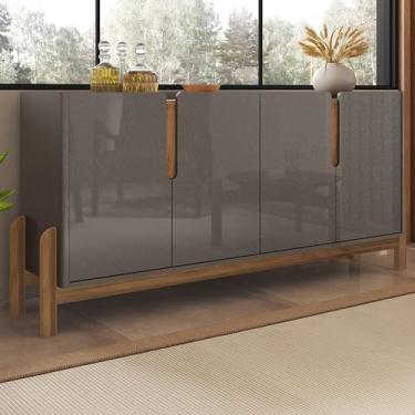 Imagem de Aparador Buffet Sala Lizz 170cm com Pés de Madeira Maciça Cinza Perola/cedro